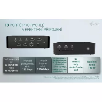 i-tec Thunderbolt 5 Quattro Display Docking Station, Power Delivery 140W i-tec Thunderbolt 5 Quattro Display Docking Station, Power Delivery 140W