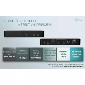 i-tec Universal Intelligent Dual Display Docking Station, Power Delivery 100W i-tec Universal Intelligent Dual Display Docking Station, Power Delivery 100W