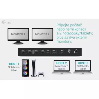 i-tec USB-C KVM Docking station for 3 Hosts, Dual Display, Power Delivery 1x 92W/2x 65W i-tec USB-C KVM Docking station for 3 Hosts, Dual Display, Power Delivery 1x 92W/2x 65W