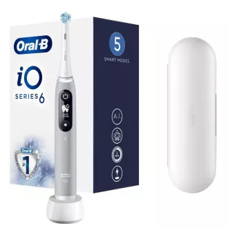 Oral-B iO Series 6 Grey Opal elektrický zubní kartáček, magnetický, 5 režimů, tlakový senzor, AI, pouzdro Oral-B iO Series 6 Grey Opal elektrický zubní kartáček, magnetický, 5 režimů, tlakový senzor, AI, pouzdro