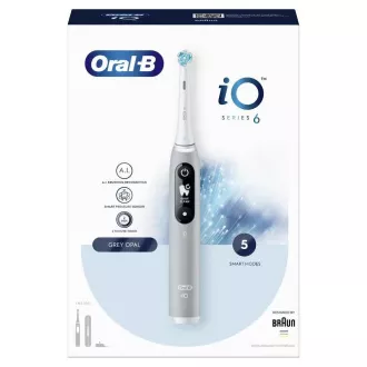 Oral-B iO Series 6 Grey Opal elektrický zubní kartáček, magnetický, 5 režimů, tlakový senzor, AI, pouzdro Oral-B iO Series 6 Grey Opal elektrický zubní kartáček, magnetický, 5 režimů, tlakový senzor, AI, pouzdro