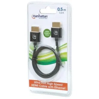 MANHATTAN Ultra-thin High Speed HDMI Cable with Ethernet, HEC, ARC, 3D, 4K, HDMI Male to Male, Shielded, Black, 0, 5m MANHATTAN Ultra-thin High Speed HDMI Cable with Ethernet, HEC, ARC, 3D, 4K, HDMI Male to Male, Shielded, Black, 0, 5m