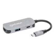 MANHATTAN Dokovací stanice USB-C 3v1, 1xHDMI, 1xUSB-C, 1xUSB, šedá
