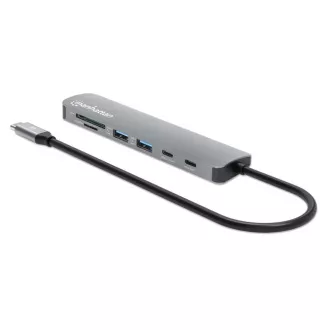 MANHATTAN Dokovací stanice USB-C 7v1, 1xHDMI, 2xUSB-C, 2xUSB, čtečka SD karet, šedá