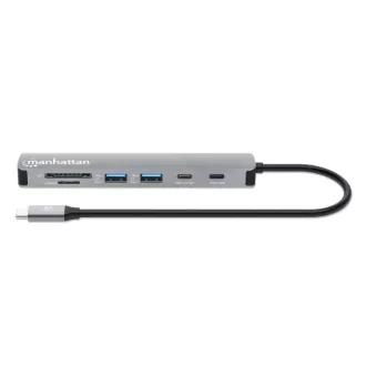 MANHATTAN Dokovací stanice USB-C 7v1, 1xHDMI, 2xUSB-C, 2xUSB, čtečka SD karet, šedá