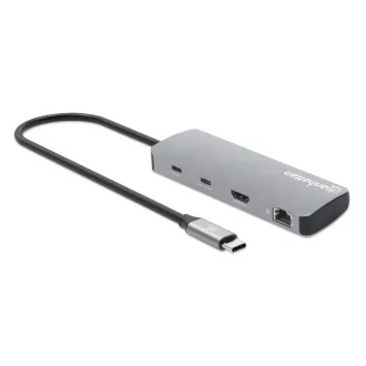 MANHATTAN Dokovací stanice USB-C 9v1, 1xHDMI, 2xUSB-C, 3xUSB, 1xRJ45, čtečka SD karet, šedá MANHATTAN Dokovací stanice USB-C 9v1, 1xHDMI, 2xUSB-C, 3xUSB, 1xRJ45, čtečka SD karet, šedá