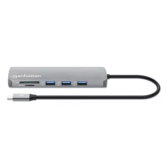 MANHATTAN Dokovací stanice USB-C 9v1, 1xHDMI, 2xUSB-C, 3xUSB, 1xRJ45, čtečka SD karet, šedá MANHATTAN Dokovací stanice USB-C 9v1, 1xHDMI, 2xUSB-C, 3xUSB, 1xRJ45, čtečka SD karet, šedá