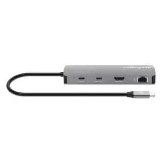 MANHATTAN Dokovací stanice USB-C 9v1, 1xHDMI, 2xUSB-C, 3xUSB, 1xRJ45, čtečka SD karet, šedá MANHATTAN Dokovací stanice USB-C 9v1, 1xHDMI, 2xUSB-C, 3xUSB, 1xRJ45, čtečka SD karet, šedá