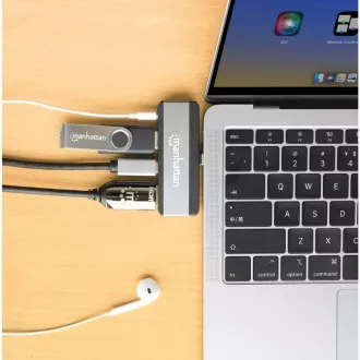 MANHATTAN Dokovací stanice USB-C 4v1, 1xHDMI, 1xUSB-C, 1xUSB, 1x3.5mm, šedá