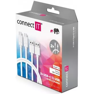 CONNECT IT Wirez USB-C (Type C) -> USB-A, USB 3.1 Gen 1, bílý, 1 m (2 ks v balení) CONNECT IT Wirez USB-C (Type C) -> USB-A, USB 3.1 Gen 1, bílý, 1 m (2 ks v balení)
