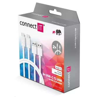 CONNECT IT Wirez USB-C (Type C) -> USB-A, USB 3.1 Gen 1, bílý, 1 m (2 ks v balení) CONNECT IT Wirez USB-C (Type C) -> USB-A, USB 3.1 Gen 1, bílý, 1 m (2 ks v balení)