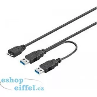 PREMIUMCORD Kabel USB 3.0 2xA - micro (M/F) 30cm DUÁLNÍ (extra napájení)