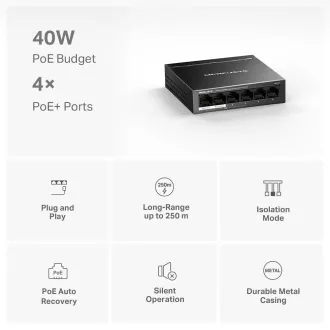 MERCUSYS switch MS106LP (6x100Mb/s, 4xPoE+, 40W, fanless) MERCUSYS switch MS106LP (6x100Mb/s, 4xPoE+, 40W, fanless)