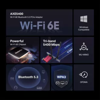 MERCUSYS MA86XE WiFi6E PCIe adapter (AXE5400, 2, 4GHz/5GHz/6GHz, Bluetooth5.3) MERCUSYS MA86XE WiFi6E PCIe adapter (AXE5400, 2, 4GHz/5GHz/6GHz, Bluetooth5.3)