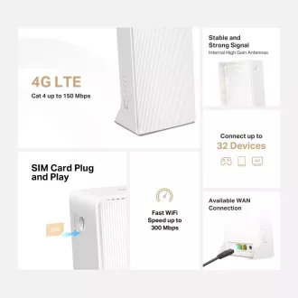 Mercusys MB112-4G WiFi4 router (N300, 4G LTE, 2, 4GHz, 1x100Mb/s LAN/WAN, 1x100Mb/s LAN, 1xnanoSIM) Mercusys MB112-4G WiFi4 router (N300, 4G LTE, 2, 4GHz, 1x100Mb/s LAN/WAN, 1x100Mb/s LAN, 1xnanoSIM)