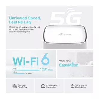 TP-Link Archer NX600 EasyMesh WiFi6 5G, 4G LTE router (AX3600, 2, 4GHz/5GHz, 2xGbELAN, 1x2, 5GbELAN/WAN, 5G, 4G LTE, 1xnanoSIM)
