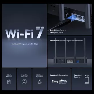 MERCUSYS MR27BE EasyMesh WiFi7 router (BE3600, 2, 4GHz/5GHz, 1x2, 5GbEWAN, 1x2, 5GbELAN, 2xGbE) MERCUSYS MR27BE EasyMesh WiFi7 router (BE3600, 2, 4GHz/5GHz, 1x2, 5GbEWAN, 1x2, 5GbELAN, 2xGbE)