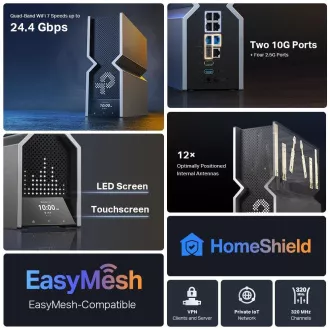 TP-Link Archer BE900 OneMesh/EasyMesh WiFi7 router(BE24000, 2, 4GHz/5GHz/6GHz, 1x10GbELAN/WAN, 1xSFP+/10GbEWAN/LAN, 4x2, 5GbE) TP-Link Archer BE900 OneMesh/EasyMesh WiFi7 router(BE24000, 2, 4GHz/5GHz/6GHz, 1x10GbELAN/WAN, 1xSFP+/10GbEWAN/LAN, 4x2, 5GbE)