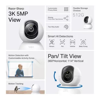 TP-Link Tapo C230 domácí-indoor kamera (5MP, 3K QHD 1620p, IR 12m, WiFi, micro SD card)