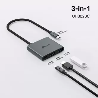 TP-Link UH3020C USB-C hub 3v1 (1xUSB3.2Gen1, 1xUSB-C3.2Gen1, 1xHDMI, PD 100W)