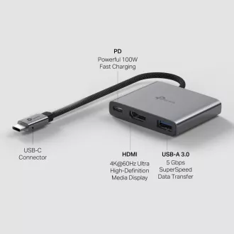 TP-Link UH3020C USB-C hub 3v1 (1xUSB3.2Gen1, 1xUSB-C3.2Gen1, 1xHDMI, PD 100W)