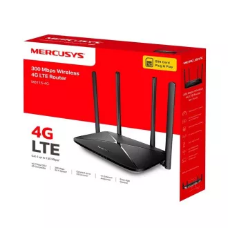 MERCUSYS MB115-4G WiFi4 router (N300, 4G LTE, 2, 4GHz, 1x100Mb/s LAN/WAN, 3x100Mb/s LAN, 1xnanoSIM) MERCUSYS MB115-4G WiFi4 router (N300, 4G LTE, 2, 4GHz, 1x100Mb/s LAN/WAN, 3x100Mb/s LAN, 1xnanoSIM)