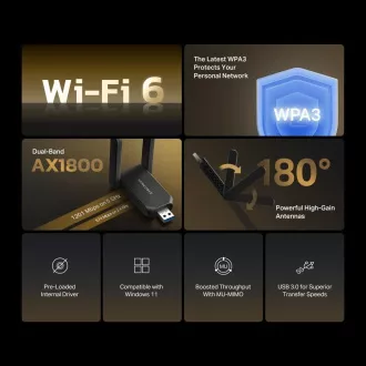 MERCUSYS MA72XH WiFi6 USB adapter (AX1800, 2, 4GHz/5GHz, USB3.0) MERCUSYS MA72XH WiFi6 USB adapter (AX1800, 2, 4GHz/5GHz, USB3.0)