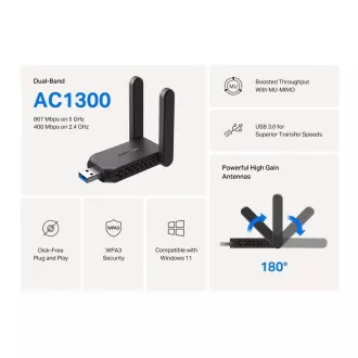 MERCUSYS MA32H WiFi5 USB adapter (AC1300, 2, 4GHz/5GHz, USB3.0) MERCUSYS MA32H WiFi5 USB adapter (AC1300, 2, 4GHz/5GHz, USB3.0)