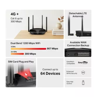 Mercusys MB235-4G WiFi5 EasyMesh router (AC1200, 4G LTE Cat6, 2, 4GHz/5GHz, 1xGbE LAN/WAN, 3xGbE LAN, 1xnanoSIM) Mercusys MB235-4G WiFi5 EasyMesh router (AC1200, 4G LTE Cat6, 2, 4GHz/5GHz, 1xGbE LAN/WAN, 3xGbE LAN, 1xnanoSIM)