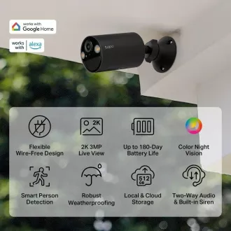 TP-Link Tapo C411 venkovní kamera (3MP, 2K QHD, 1296p, IR 9m, WiFi, micro SD card, IP65) TP-Link Tapo C411 venkovní kamera (3MP, 2K QHD, 1296p, IR 9m, WiFi, micro SD card, IP65)