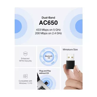 MERCUSYS MA20NB WiFi5 USB nano adapter (AC650, 2, 4GHz/5GHz, Bluetooth5.0, USB2.0) MERCUSYS MA20NB WiFi5 USB nano adapter (AC650, 2, 4GHz/5GHz, Bluetooth5.0, USB2.0)
