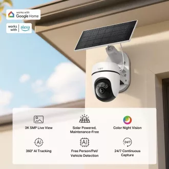 TP-Link Tapo C630 KIT venkovní kamera, solární panel (5MP, 3K, 1620p, IR 16m, WiFi, micro SD card, IP65) TP-Link Tapo C630 KIT venkovní kamera, solární panel (5MP, 3K, 1620p, IR 16m, WiFi, micro SD card, IP65)