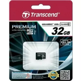 TRANSCEND MicroSDHC karta 32GB Premium, Class 10 UHS-I 300x, bez adaptéru TRANSCEND MicroSDHC karta 32GB Premium, Class 10 UHS-I 300x, bez adaptéru