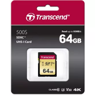 TRANSCEND SDXC karta 64GB 500S, UHS-I U3 V30 (R:95/W:50 MB/s) TRANSCEND SDXC karta 64GB 500S, UHS-I U3 V30 (R:95/W:50 MB/s)