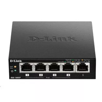 D-Link DGS-1005P 5-port Gigabit Desktop PoE+ Switch, 4 porty jsou PoE+, PoE budget 60W D-Link DGS-1005P 5-port Gigabit Desktop PoE+ Switch, 4 porty jsou PoE+, PoE budget 60W