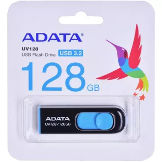 ADATA Flash Disk 128GB UV128, USB 3.1 Dash Drive (R:90/W:40 MB/s) černá/modrá
