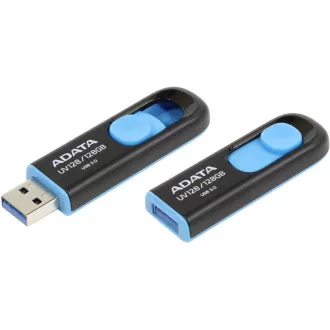ADATA Flash Disk 128GB UV128, USB 3.1 Dash Drive (R:90/W:40 MB/s) černá/modrá