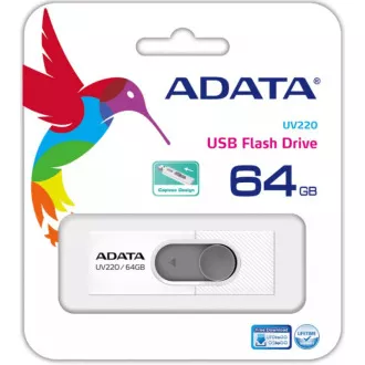 ADATA Flash Disk 64GB UV220, USB 2.0 Dash Drive, bílá/šedá ADATA Flash Disk 64GB UV220, USB 2.0 Dash Drive, bílá/šedá