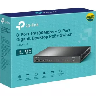 TP-Link CCTV switch TL-SL1311P (8x100Mb/s, 2xGbE, 1xSFP, 8xPoE+, 65W, fanless) TP-Link CCTV switch TL-SL1311P (8x100Mb/s, 2xGbE, 1xSFP, 8xPoE+, 65W, fanless)