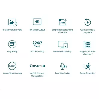 TP-Link VIGI NVR1008H-8P, videorekordér, 8 channels, 8xPoE, 1x100Mb/s LAN, 1xVGA, 1xHDMI, 2xUSB2.0