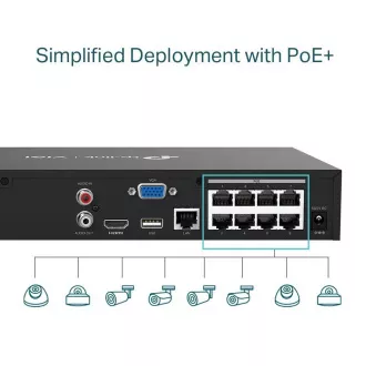 TP-Link VIGI NVR1008H-8P, videorekordér, 8 channels, 8xPoE, 1x100Mb/s LAN, 1xVGA, 1xHDMI, 2xUSB2.0