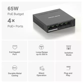 MERCUSYS switch MS105GP (5xGbE, 4xPoE+, 65W, fanless) MERCUSYS switch MS105GP (5xGbE, 4xPoE+, 65W, fanless)