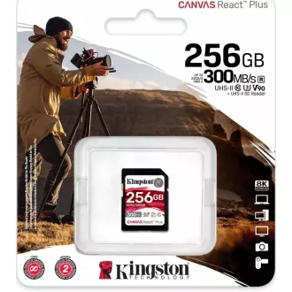 Kingston SDXC karta 256GB Canvas React Plus SDXC UHS-II 300R/260W U3 V90 for Full HD/4K/8K Kingston SDXC karta 256GB Canvas React Plus SDXC UHS-II 300R/260W U3 V90 for Full HD/4K/8K