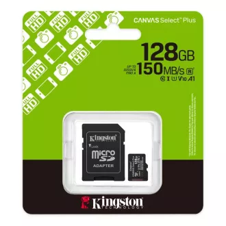 Kingston MicroSDXC karta 128GB Canvas Select Plus, U1, V10, A1, SD Adaptér Kingston MicroSDXC karta 128GB Canvas Select Plus, U1, V10, A1, SD Adaptér