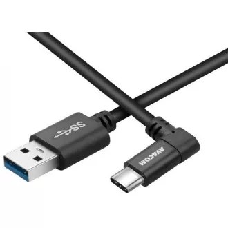 Datový a nabíjecí kabel USB - USB Type-C, 100cm, konektor v úhlu 90°, černý