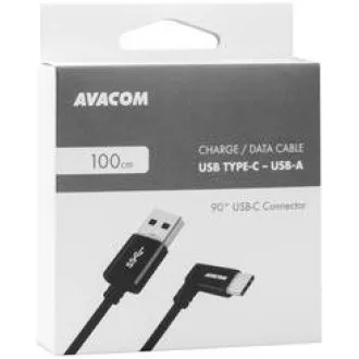 Datový a nabíjecí kabel USB - USB Type-C, 100cm, konektor v úhlu 90°, černý
