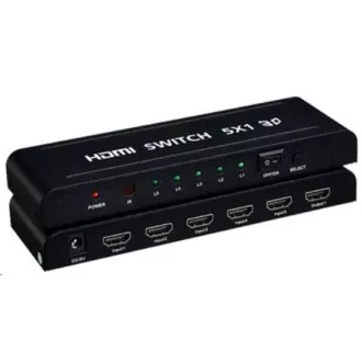 PREMIUMCORD HDMI switch 5:1 kovový s dálkovým ovladačem a napájecím adaptérem PREMIUMCORD HDMI switch 5:1 kovový s dálkovým ovladačem a napájecím adaptérem