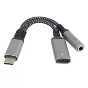 PremiumCord Redukce USB-C /3, 5mm jack s DAC chipem + USB-C pro nabíjení 13cm