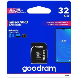 GOODRAM MicroSDHC karta 32GB M1AA, UHS-I Class 10, U1 + adaptér GOODRAM MicroSDHC karta 32GB M1AA, UHS-I Class 10, U1 + adaptér