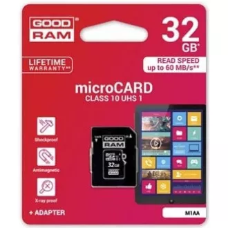 GOODRAM MicroSDHC karta 32GB M1AA, UHS-I Class 10, U1 + adaptér GOODRAM MicroSDHC karta 32GB M1AA, UHS-I Class 10, U1 + adaptér